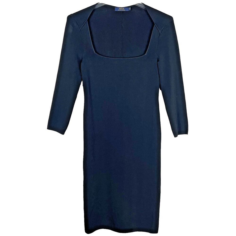 Polo Ralph Lauren Knit Dress Size M Black Square Neck Bodycon LBD Party Career